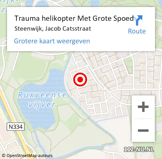 Locatie op kaart van de 112 melding: Trauma helikopter Met Grote Spoed Naar Steenwijk, Jacob Catsstraat op 10 mei 2023 19:18