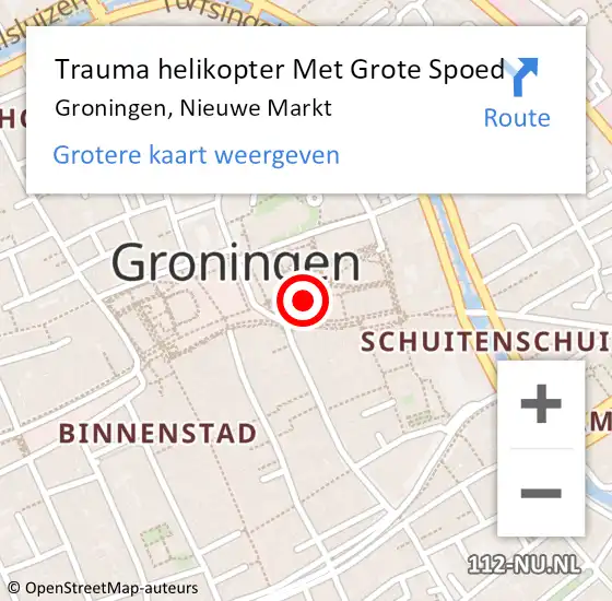 Locatie op kaart van de 112 melding: Trauma helikopter Met Grote Spoed Naar Groningen, Nieuwe Markt op 10 mei 2023 19:42