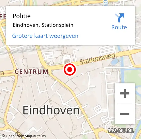 Locatie op kaart van de 112 melding: Politie Eindhoven, Stationsplein op 10 mei 2023 21:23