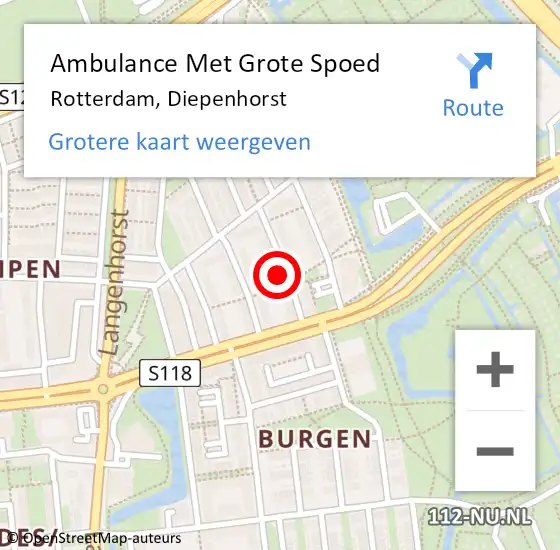 Locatie op kaart van de 112 melding: Ambulance Met Grote Spoed Naar Rotterdam, Diepenhorst op 10 mei 2023 21:33