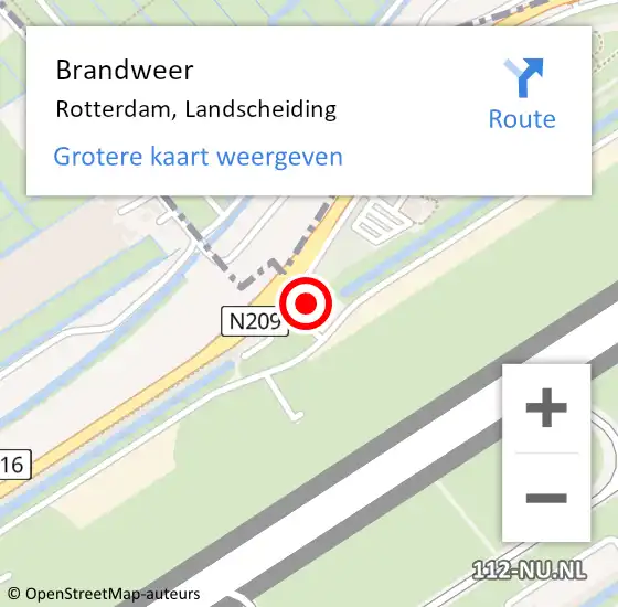 Locatie op kaart van de 112 melding: Brandweer Rotterdam, Landscheiding op 10 mei 2023 22:48