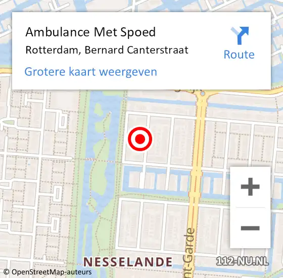 Locatie op kaart van de 112 melding: Ambulance Met Spoed Naar Rotterdam, Bernard Canterstraat op 11 mei 2023 00:18