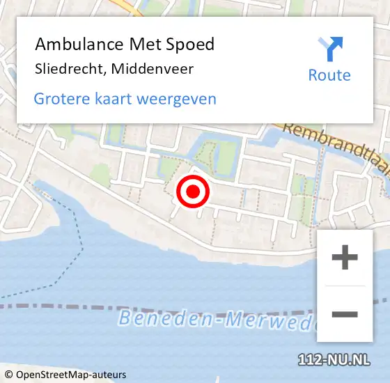 Locatie op kaart van de 112 melding: Ambulance Met Spoed Naar Sliedrecht, Middenveer op 11 mei 2023 02:33
