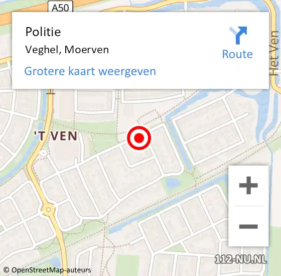 Locatie op kaart van de 112 melding: Politie Veghel, Moerven op 11 mei 2023 08:14