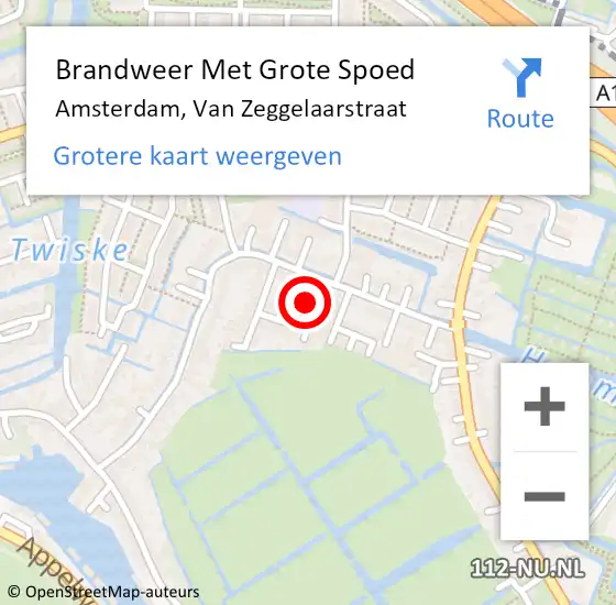 Locatie op kaart van de 112 melding: Brandweer Met Grote Spoed Naar Amsterdam, Van Zeggelaarstraat op 11 mei 2023 09:13