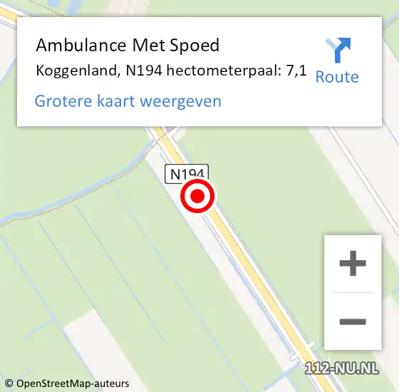 Locatie op kaart van de 112 melding: Ambulance Met Spoed Naar Koggenland, N194 hectometerpaal: 7,1 op 11 mei 2023 09:37