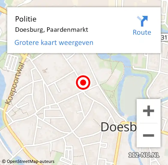 Locatie op kaart van de 112 melding: Politie Doesburg, Paardenmarkt op 11 mei 2023 10:04