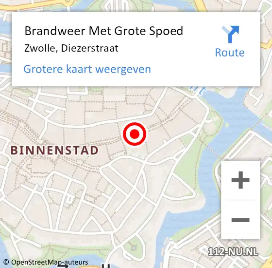 Locatie op kaart van de 112 melding: Brandweer Met Grote Spoed Naar Zwolle, Diezerstraat op 11 mei 2023 12:23