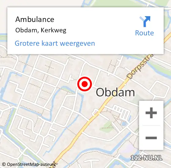 Locatie op kaart van de 112 melding: Ambulance Obdam, Kerkweg op 11 mei 2023 12:27