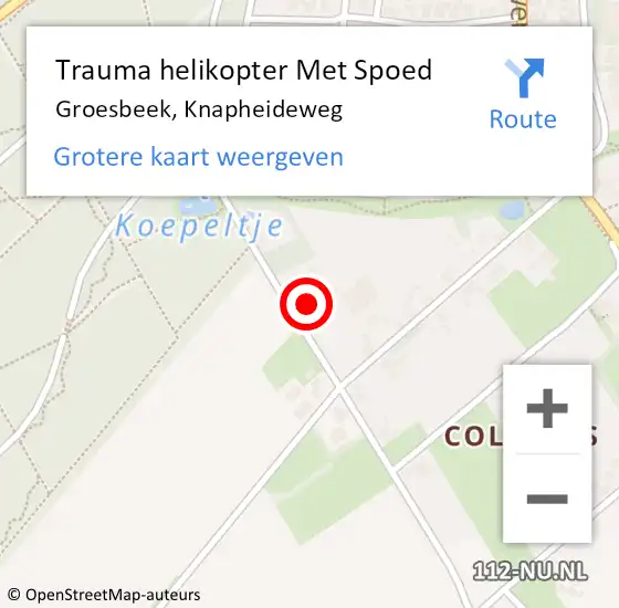 Locatie op kaart van de 112 melding: Trauma helikopter Met Spoed Naar Groesbeek, Knapheideweg op 11 mei 2023 12:29