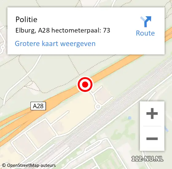 Locatie op kaart van de 112 melding: Politie Elburg, A28 hectometerpaal: 73 op 11 mei 2023 13:24
