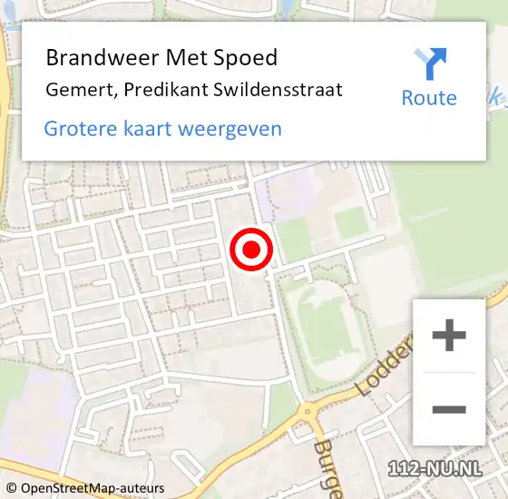 Locatie op kaart van de 112 melding: Brandweer Met Spoed Naar Gemert, Predikant Swildensstraat op 11 mei 2023 16:31