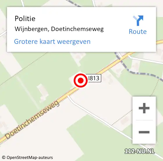 Locatie op kaart van de 112 melding: Politie Wijnbergen, Doetinchemseweg op 11 mei 2023 16:47