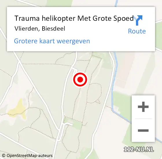 Locatie op kaart van de 112 melding: Trauma helikopter Met Grote Spoed Naar Vlierden, Biesdeel op 11 mei 2023 17:45