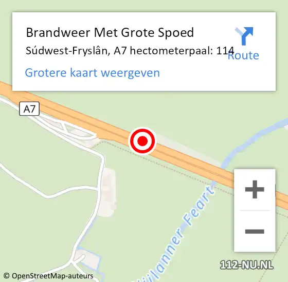 Locatie op kaart van de 112 melding: Brandweer Met Grote Spoed Naar Súdwest-Fryslân, A7 hectometerpaal: 114 op 11 mei 2023 18:43