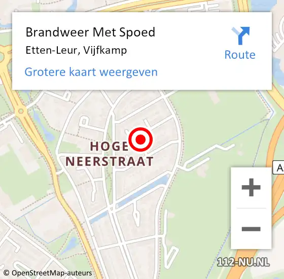 Locatie op kaart van de 112 melding: Brandweer Met Spoed Naar Etten-Leur, Vijfkamp op 11 mei 2023 21:29