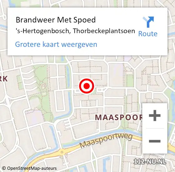 Locatie op kaart van de 112 melding: Brandweer Met Spoed Naar 's-Hertogenbosch, Thorbeckeplantsoen op 11 mei 2023 23:46