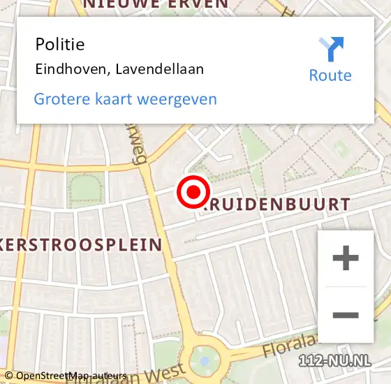 Locatie op kaart van de 112 melding: Politie Eindhoven, Lavendellaan op 12 mei 2023 08:38