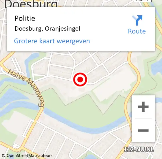 Locatie op kaart van de 112 melding: Politie Doesburg, Oranjesingel op 12 mei 2023 15:09