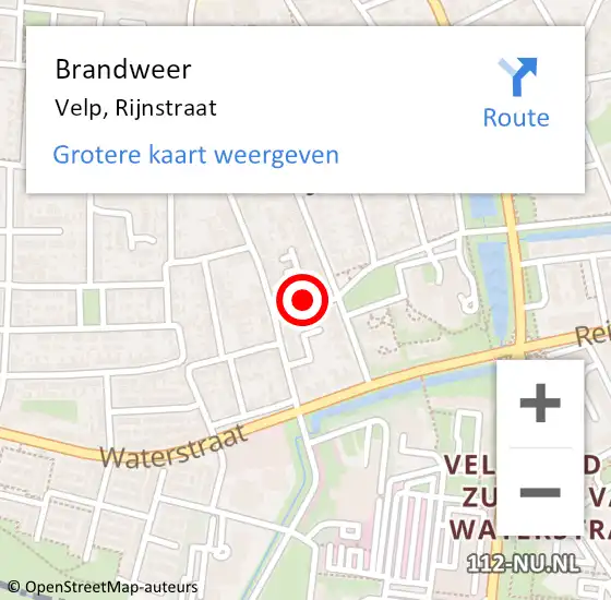 Locatie op kaart van de 112 melding: Brandweer Velp, Rijnstraat op 12 mei 2023 15:21