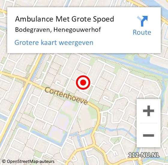 Locatie op kaart van de 112 melding: Ambulance Met Grote Spoed Naar Bodegraven, Henegouwerhof op 12 mei 2023 16:08