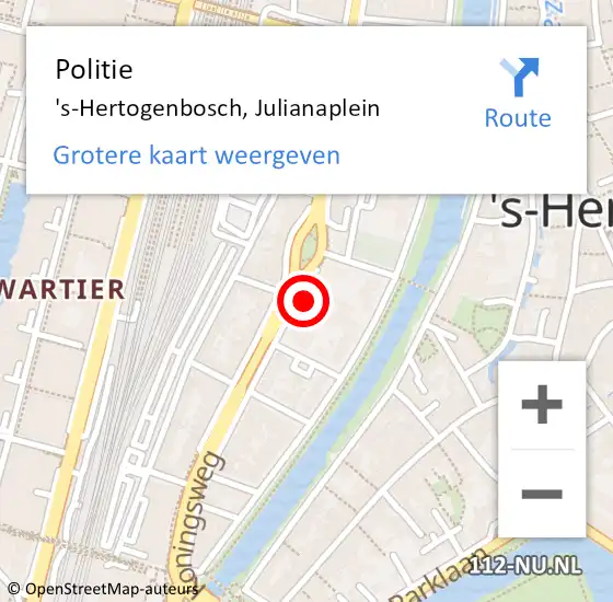 Locatie op kaart van de 112 melding: Politie 's-Hertogenbosch, Julianaplein op 12 mei 2023 17:13