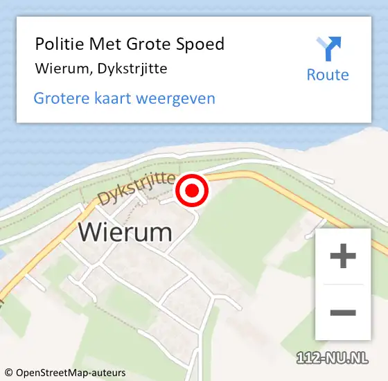 Locatie op kaart van de 112 melding: Politie Met Grote Spoed Naar Wierum, Dykstrjitte op 12 mei 2023 19:22