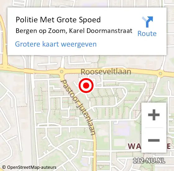 Locatie op kaart van de 112 melding: Politie Met Grote Spoed Naar Bergen op Zoom, Karel Doormanstraat op 13 mei 2023 01:00
