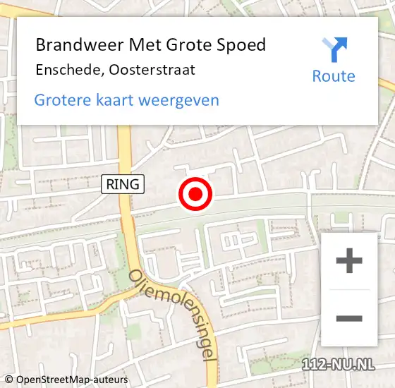 Locatie op kaart van de 112 melding: Brandweer Met Grote Spoed Naar Enschede, Oosterstraat op 13 mei 2023 06:52