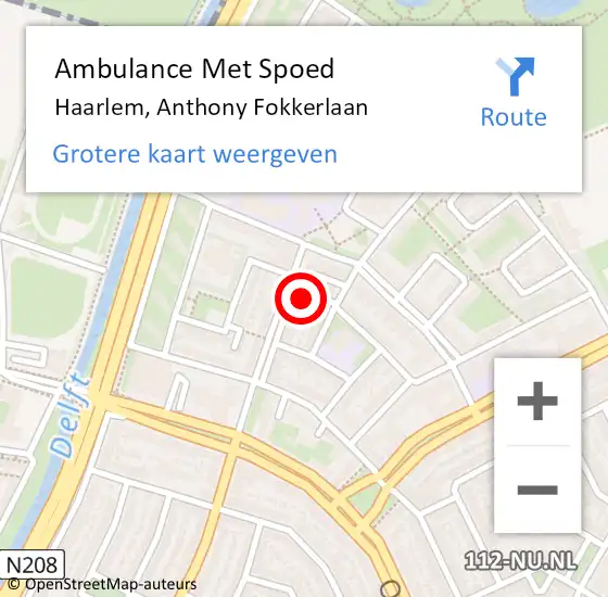 Locatie op kaart van de 112 melding: Ambulance Met Spoed Naar Haarlem, Anthony Fokkerlaan op 13 mei 2023 10:09