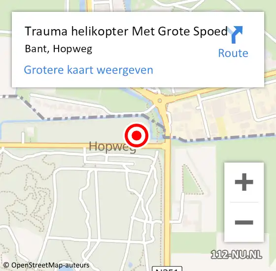 Locatie op kaart van de 112 melding: Trauma helikopter Met Grote Spoed Naar Bant, Hopweg op 13 mei 2023 10:52