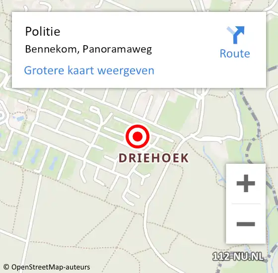 Locatie op kaart van de 112 melding: Politie Bennekom, Panoramaweg op 13 mei 2023 12:10