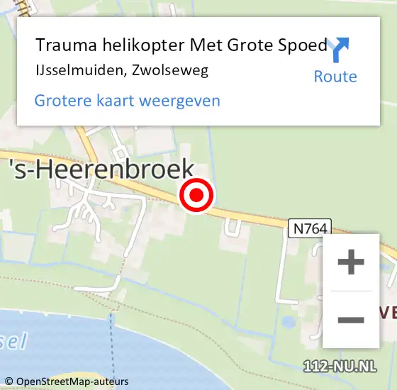 Locatie op kaart van de 112 melding: Trauma helikopter Met Grote Spoed Naar IJsselmuiden, Zwolseweg op 13 mei 2023 12:33