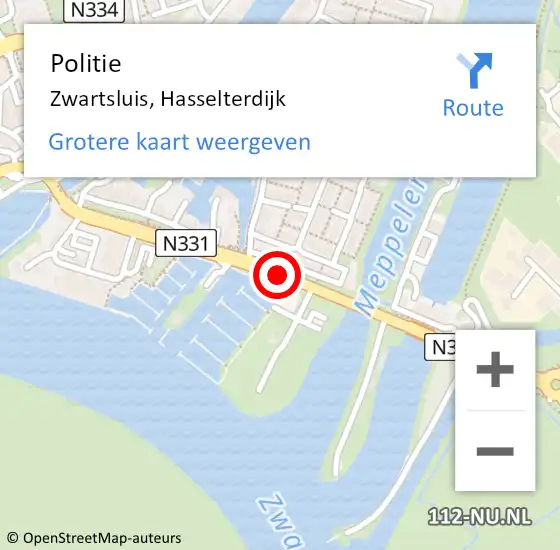 Locatie op kaart van de 112 melding: Politie Zwartsluis, Hasselterdijk op 13 mei 2023 12:34