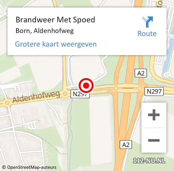 Locatie op kaart van de 112 melding: Brandweer Met Spoed Naar Born, Aldenhofweg op 13 mei 2023 13:35