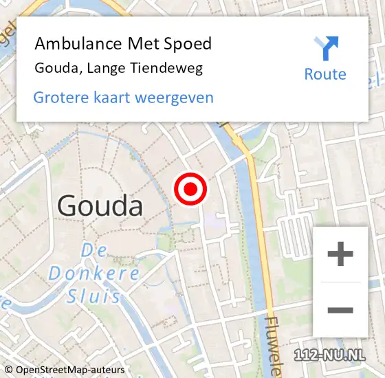 Locatie op kaart van de 112 melding: Ambulance Met Spoed Naar Gouda, Lange Tiendeweg op 13 mei 2023 13:46