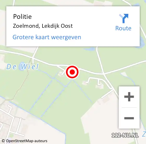 Locatie op kaart van de 112 melding: Politie Zoelmond, Lekdijk Oost op 13 mei 2023 14:24
