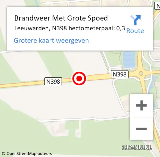 Locatie op kaart van de 112 melding: Brandweer Met Grote Spoed Naar Leeuwarden, N398 hectometerpaal: 0,3 op 13 mei 2023 15:14