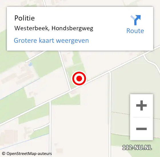 Locatie op kaart van de 112 melding: Politie Westerbeek, Hondsbergweg op 13 mei 2023 15:16