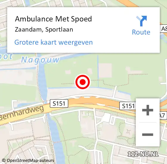 Locatie op kaart van de 112 melding: Ambulance Met Spoed Naar Zaandam, Sportlaan op 13 mei 2023 16:06