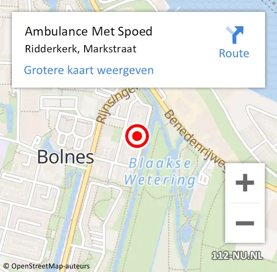 Locatie op kaart van de 112 melding: Ambulance Met Spoed Naar Ridderkerk, Markstraat op 13 mei 2023 17:06