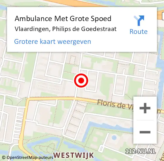 Locatie op kaart van de 112 melding: Ambulance Met Grote Spoed Naar Vlaardingen, Philips de Goedestraat op 13 mei 2023 17:14