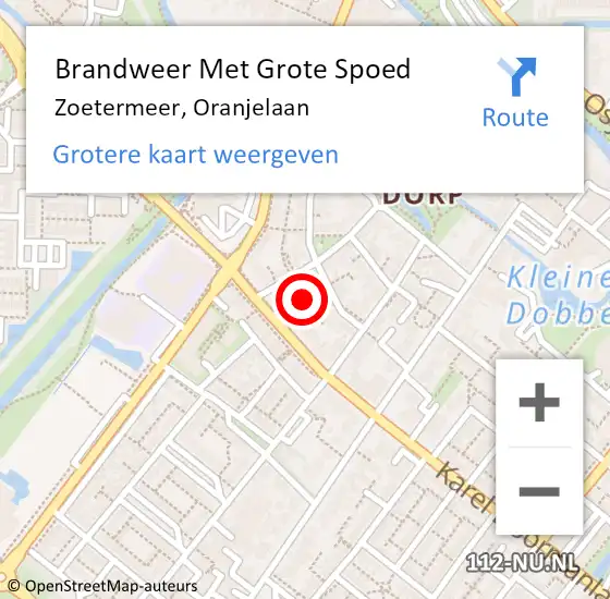 Locatie op kaart van de 112 melding: Brandweer Met Grote Spoed Naar Zoetermeer, Oranjelaan op 14 mei 2023 01:58