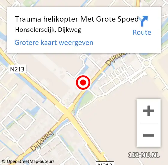 Locatie op kaart van de 112 melding: Trauma helikopter Met Grote Spoed Naar Honselersdijk, Dijkweg op 14 mei 2023 01:59