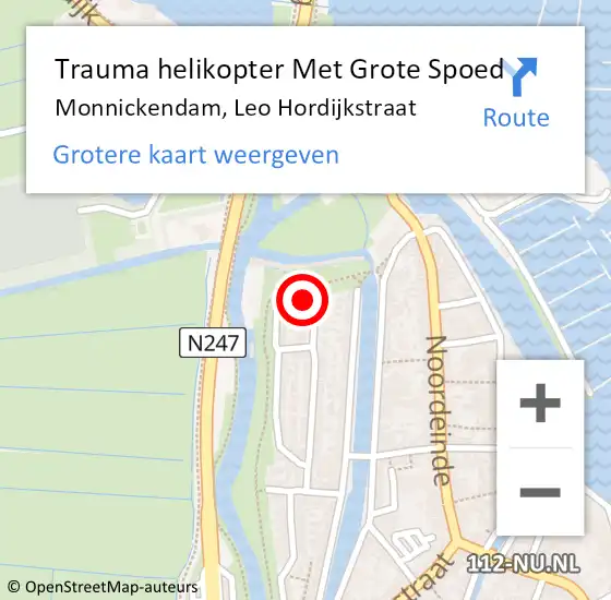 Locatie op kaart van de 112 melding: Trauma helikopter Met Grote Spoed Naar Monnickendam, Leo Hordijkstraat op 14 mei 2023 02:31