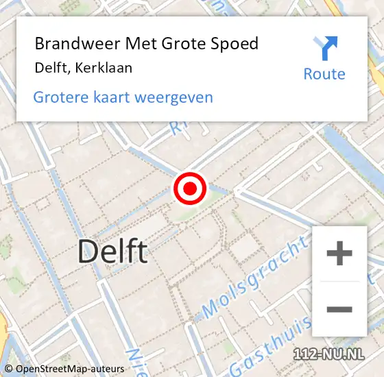Locatie op kaart van de 112 melding: Brandweer Met Grote Spoed Naar Delft, Kerklaan op 25 augustus 2014 13:08