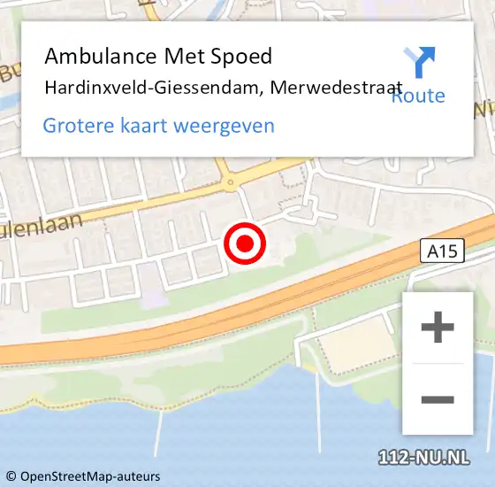 Locatie op kaart van de 112 melding: Ambulance Met Spoed Naar Hardinxveld-Giessendam, Merwedestraat op 14 mei 2023 10:32