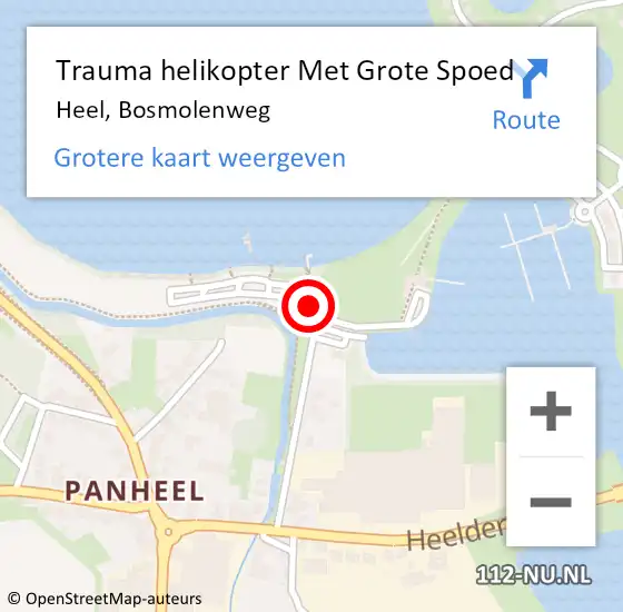 Locatie op kaart van de 112 melding: Trauma helikopter Met Grote Spoed Naar Heel, Bosmolenweg op 14 mei 2023 10:37