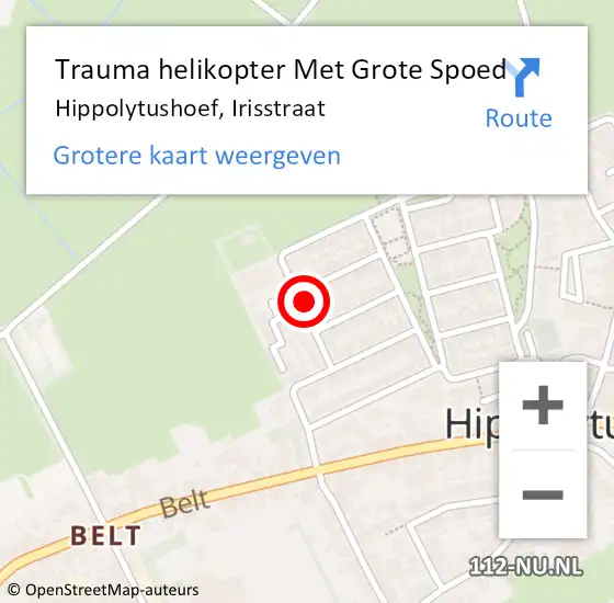 Locatie op kaart van de 112 melding: Trauma helikopter Met Grote Spoed Naar Hippolytushoef, Irisstraat op 14 mei 2023 15:15