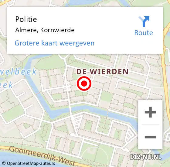 Locatie op kaart van de 112 melding: Politie Almere, Kornwierde op 14 mei 2023 17:24